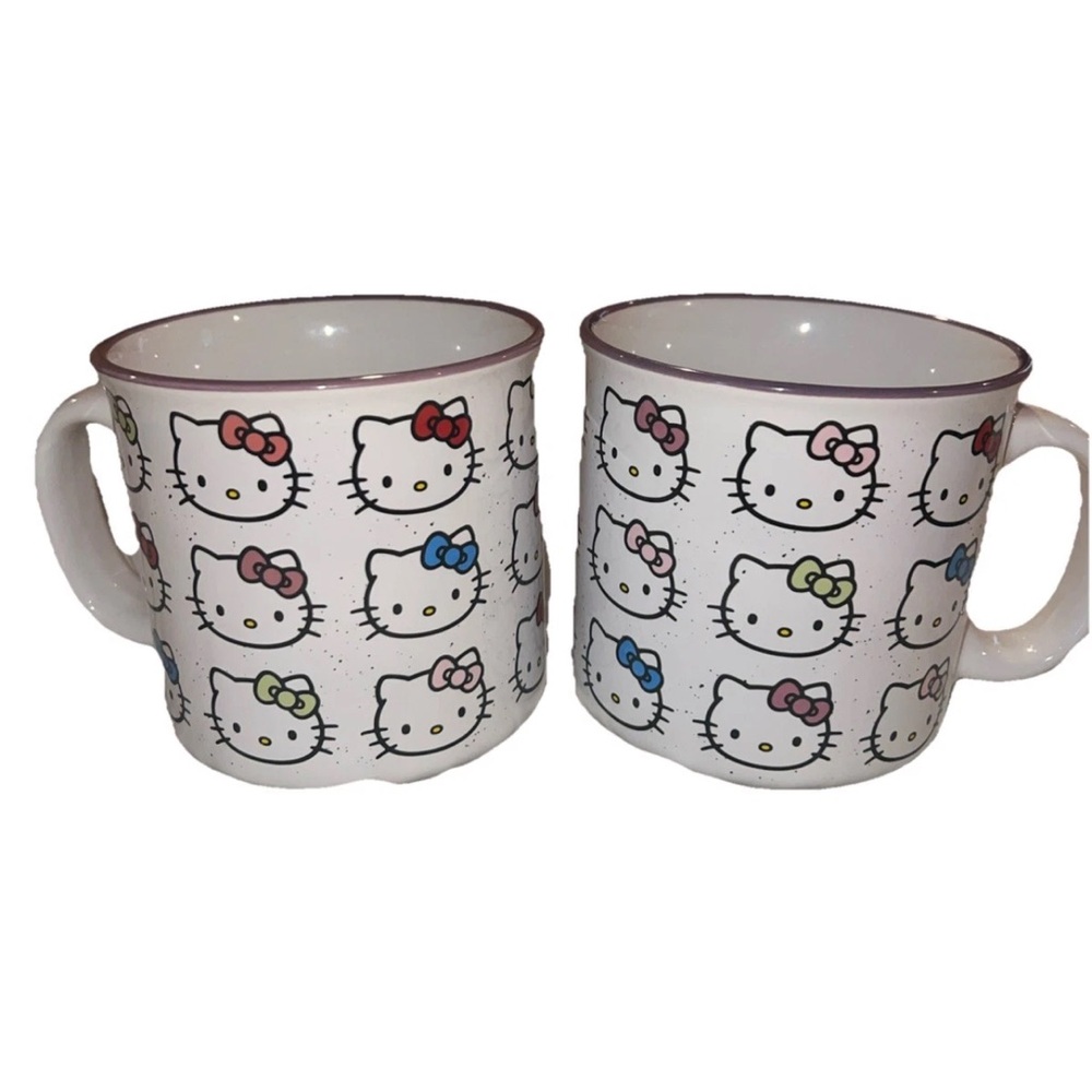 Set Of 2 Hello Kitty Faces W/ Bows White latte Cups New